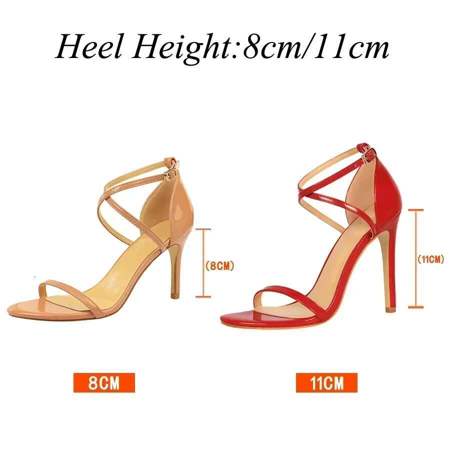 Summer Women Fetish 8cm 11cm High Beach Vacation Sandals Daily Cross Strap Mid Heels Lady Patent Leather Gladiators Shoes