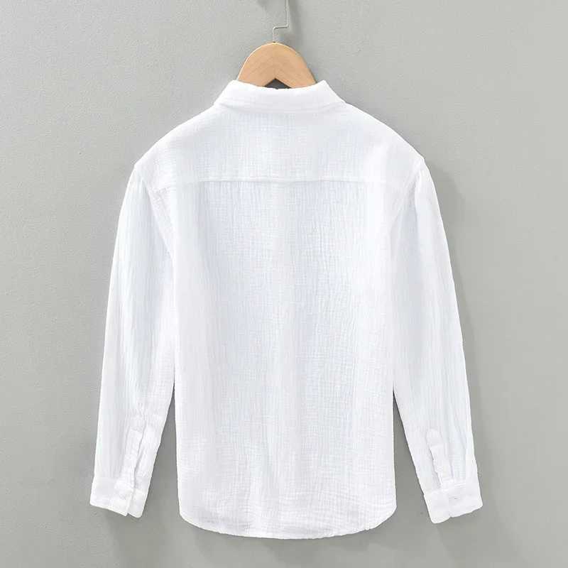 High Quality Mens Casual Crinkled Double Gauze Long Sleeve Shirt For Men Cotton Yarn Soft and Comfortable Breathable Square Neck Shirt T250121