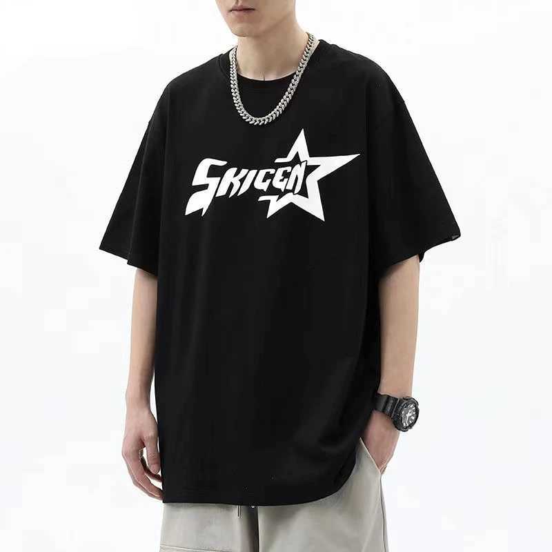 988 Streetwear American Alphabet Star Print T-shirt Harajuku Vintage Red Mens Womens Y2K Casual Tops With Base Mens Clothing W250117