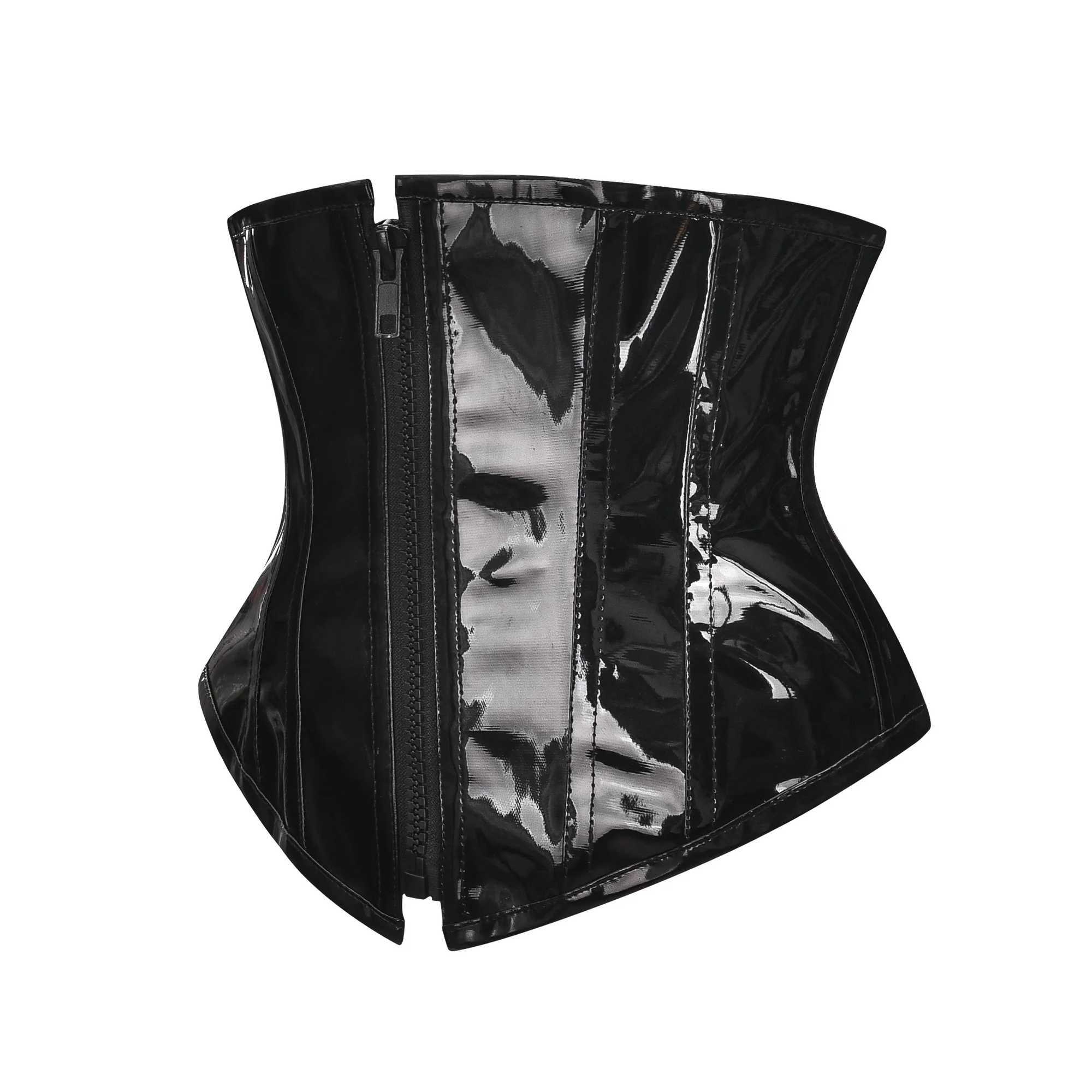 Shiny Black PVC Corset Top Wet Look PU Leather Corset and Bustier Steampunk Underbust Corselet Slimming Waist Trainer Body Shape W250120