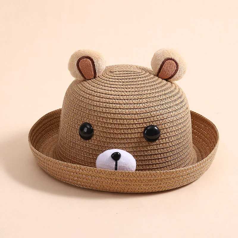Summer New Boys and Girls Fun Breathable Straw Hat Cartoon Cute Bear Childrens Sunshine Hat 3-6 Year Old Fishermans Hat M250121