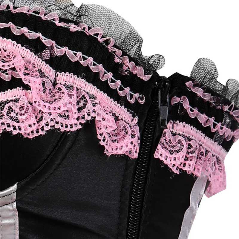 Sapubonva lace tight corset top sexy satin tight corset striped womens satin Halloween large size red black pink tight corset W250120