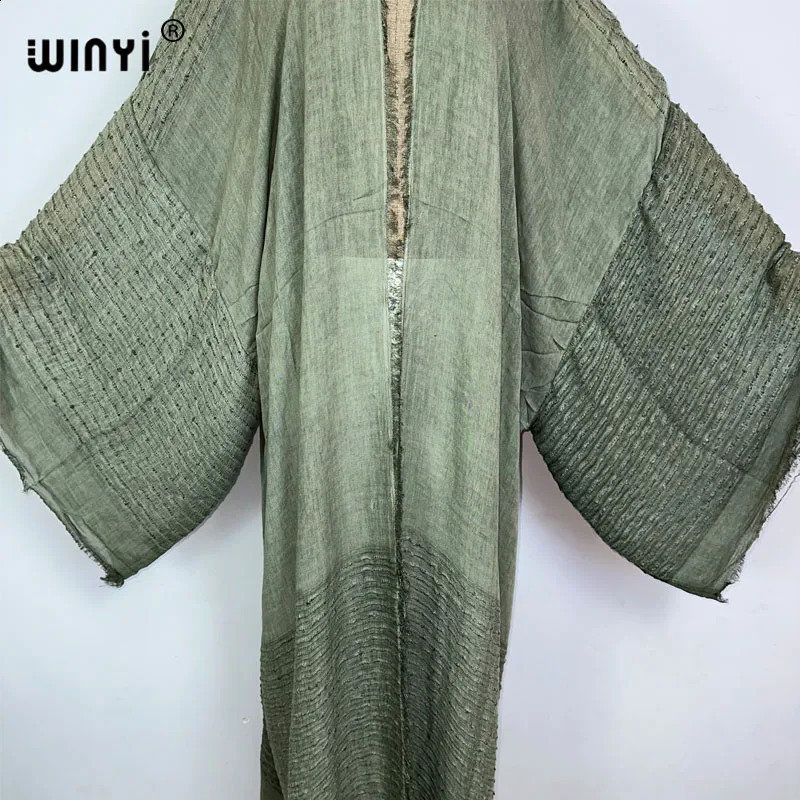 WINYI High Quality Comfortable Womens Soft Open Loose Dress Party Bohemian Maxi Beach Holiday Swimming Cover African Kimono 250118