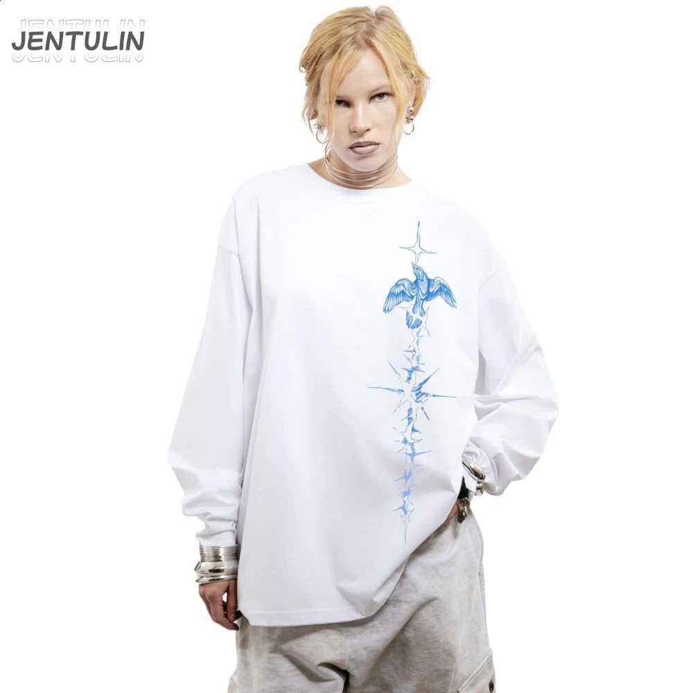 Mens T-shirt single-sided oversized printed autumn hip-hop Korean long sleeved Y2k top tee cotton graphic unisex 250117