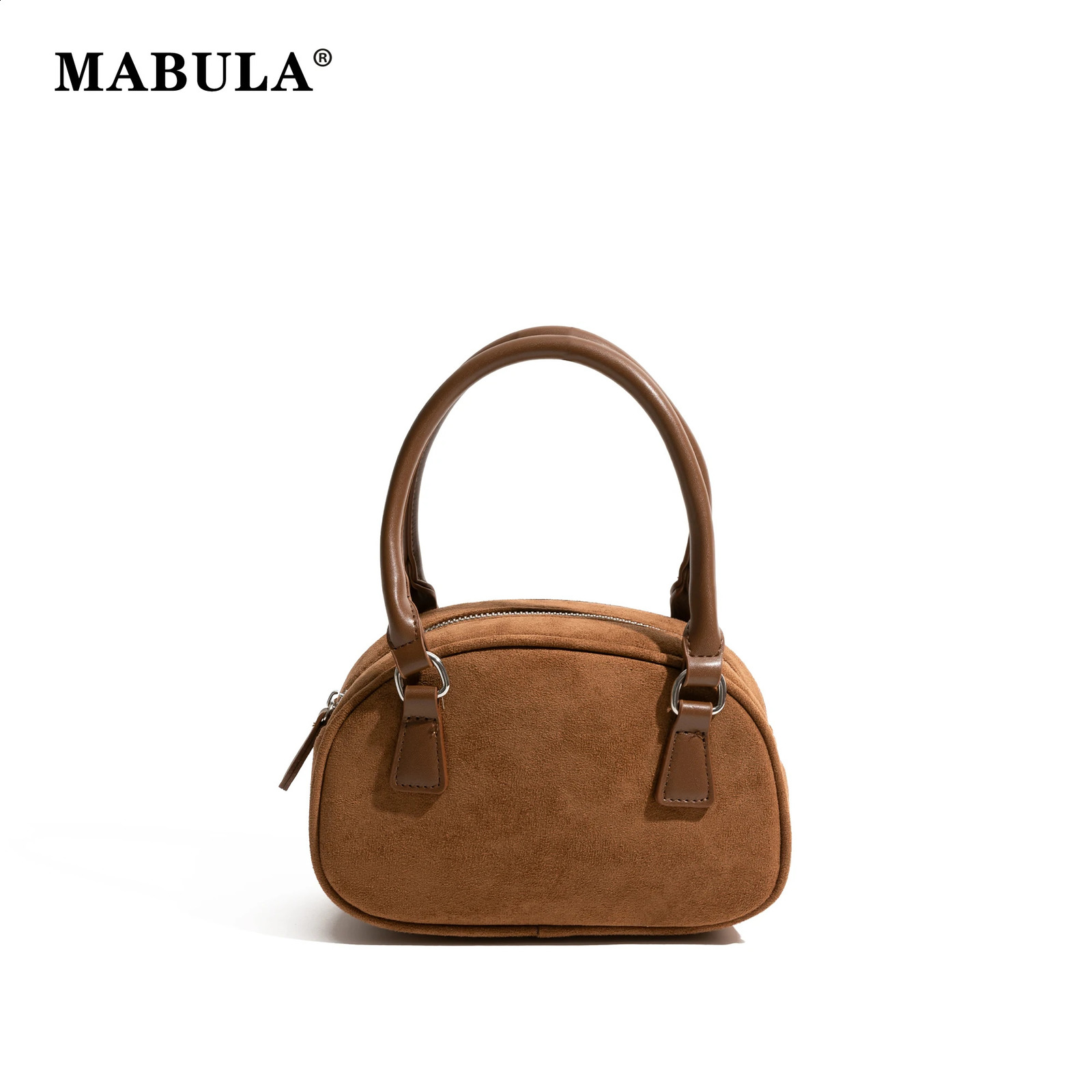 MABULA Vintage Small Bowling Hobo Bag Faux Suede Fabric Autumn Winter Shoulder Phone Purse Long Strap Lady Boston Pouch 250122