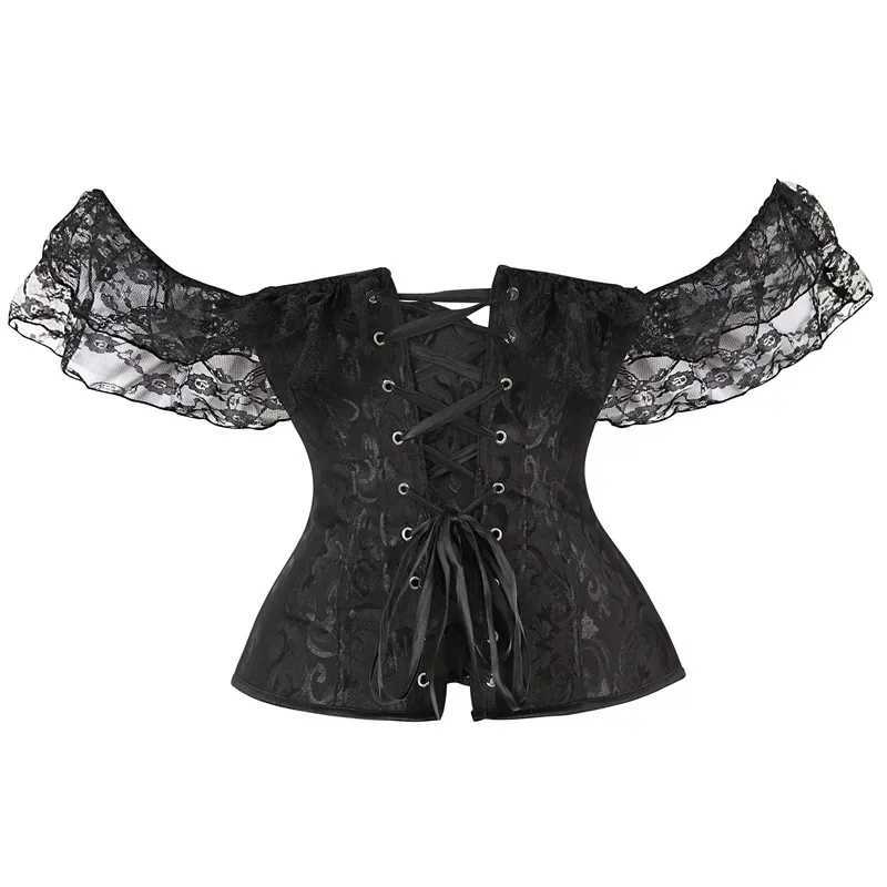 Overbust Corset Tops for Women with Sleeves Vintage Style Victorian Retro Burlesque Lace Corset and Bustiers Vest Fashion White W250120