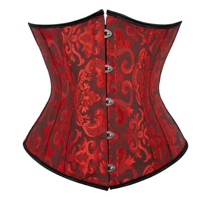 Sexy tight corset lingerie top plus size satin waist underskirt voluptuous gothic womens lingerie tight corset workout Korsett Blalck red and white W2