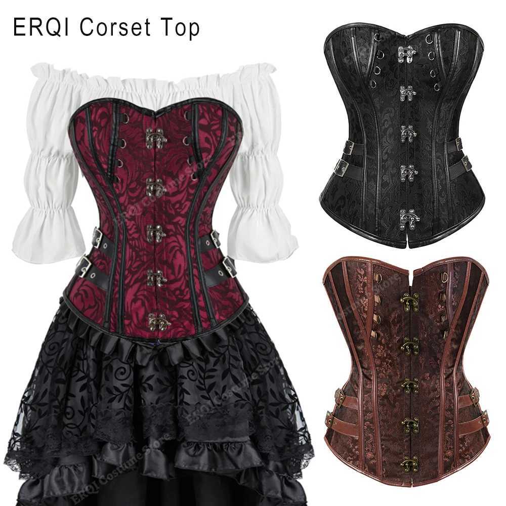 Steampunk Corset Women Plus Size Pirate Corset Top Overbust Halloween Lace Up Costume Gothic Steampunk Corset Metallic Red Brown W250120