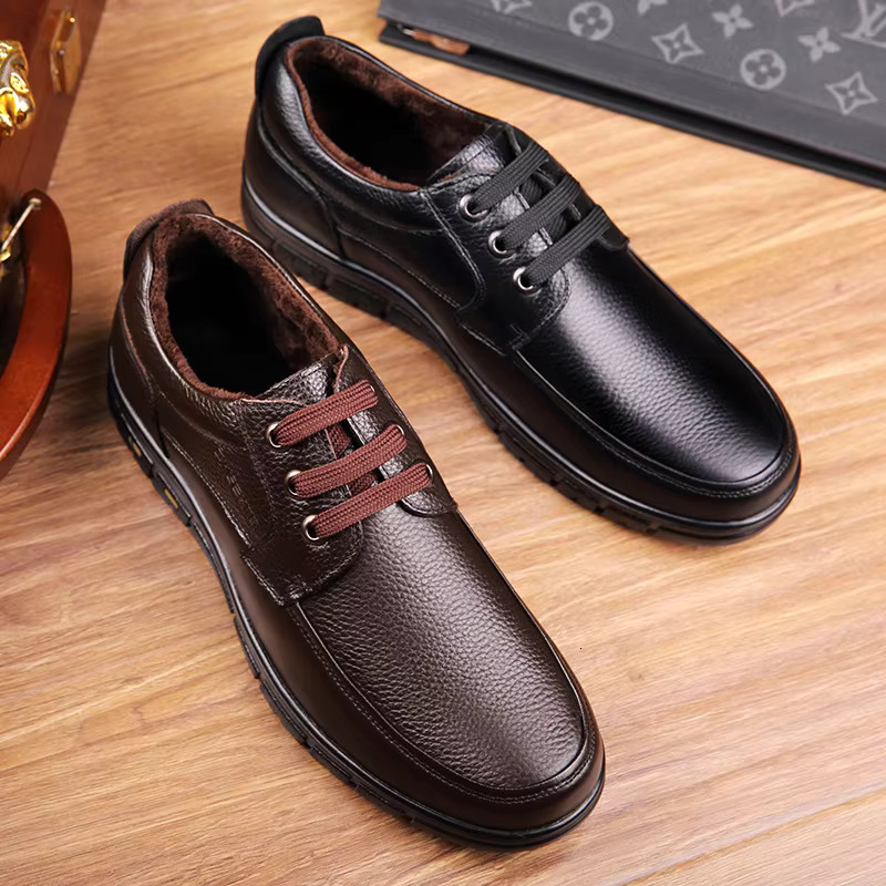 Hot Sale Men Genuine Leather Casual Soft Sole Lace-Up Brand Middle-Aged Old Man Dad Lightweight Loafers Shoes