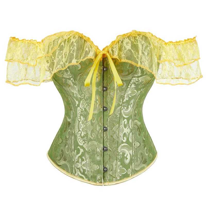 Lace Short Sleeves Overbust Corset Red Black White Beige Green Corselet Steampunk Waist Bustier Top Corset W250120