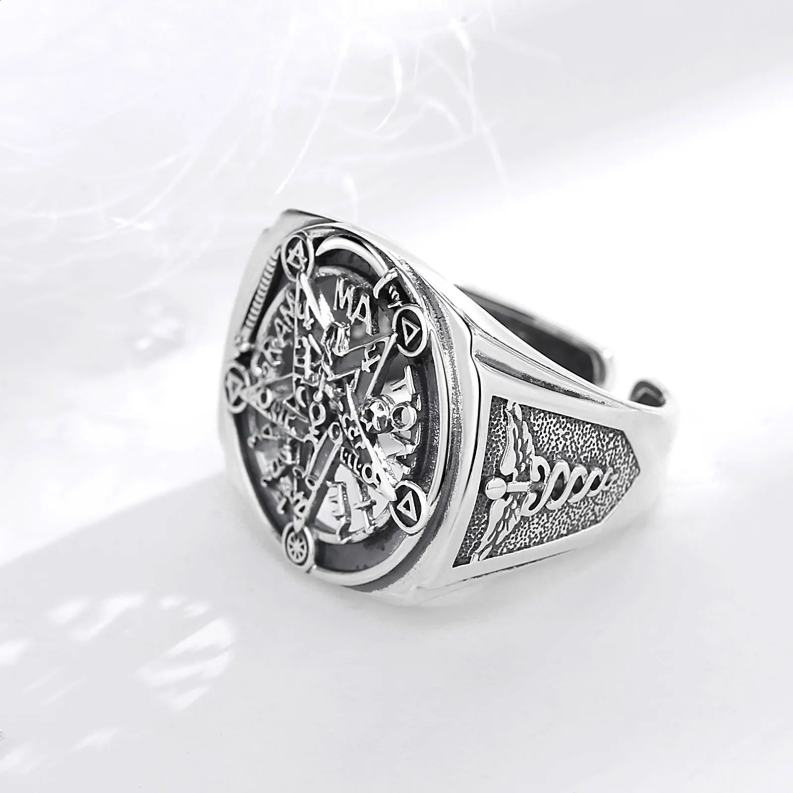 Eudora 925 Sterling Silver Pentagram Adjustable Ring for Men Women Amulet Guardian Star Tetragrammaton Ring Hip Hop Jewelry Gift 250117