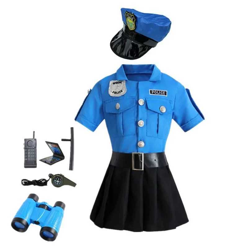 Girl Deluxe Police Dress Dressup Costume Justice Heroes Police Officer Uniform Send Walkie Talkie Baton Toy Gift Halloween Party W250117