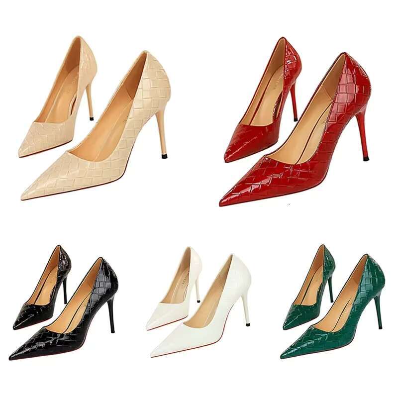 Women Fetish 9.5cm High Heels Scarpins Nightclub Stiletto Pointed Toe Goddess Pumps Valentine Red Green Serpentine Lady Shoes