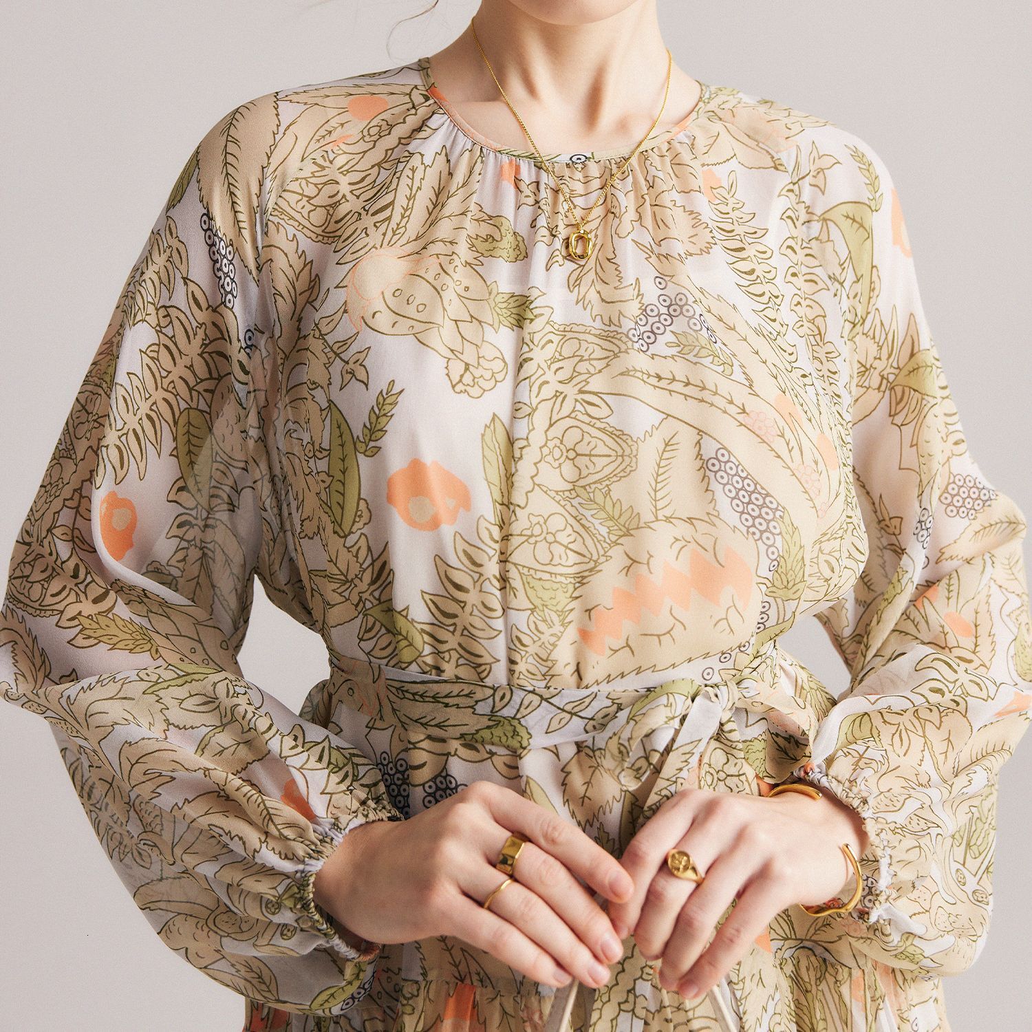 2025 Spring/summer Designer Long Sleeve New Beach Skirt With Clever Printed French Fairy Dress 100% Mulberry Silk Long Skirt