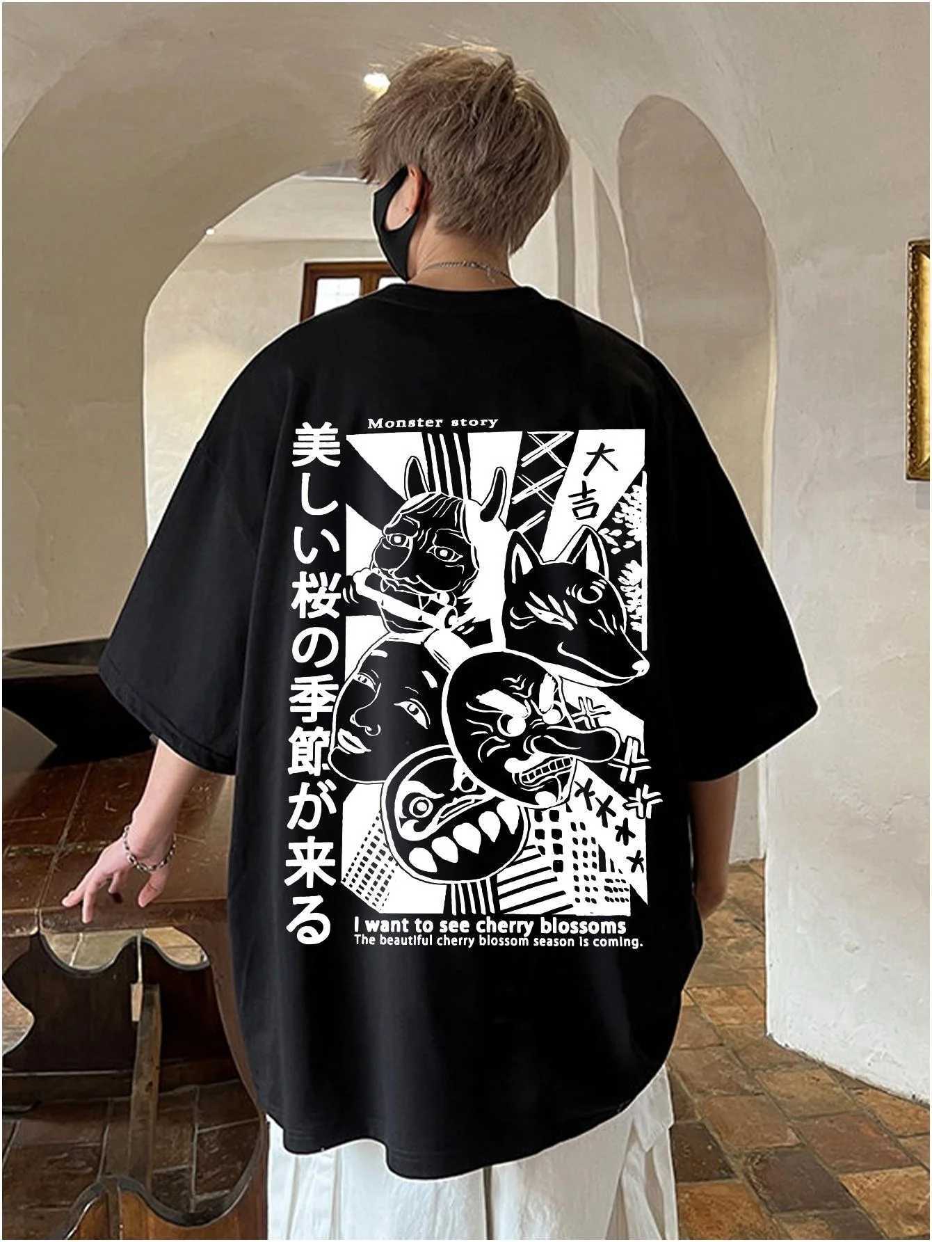 Harajuku Monster Anime Mens T-shirt Large Fashion Retro Y2k Unisex T-shirt Short Sleeve Casual Clothing Summer Cotton Mens Top W250117