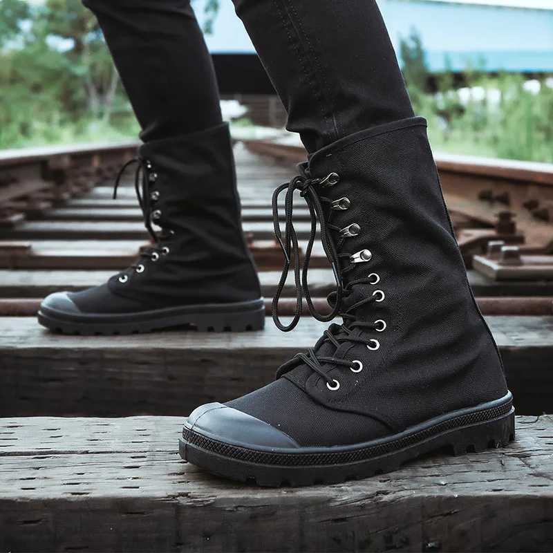 Men Boots Outdoor Fashion Canvas High Top Shoes Mens Casual Shoes Ankle Boots Black High Top Boots Mens Shoes M250121