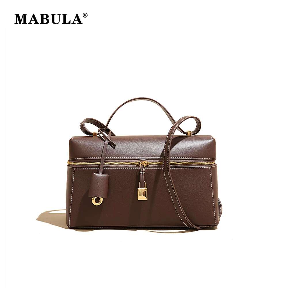 MABULA Vintage Cow Box Female Chic Large Capacity Single Shoulder Bag Genuine Leather Messenger Bags Handbags