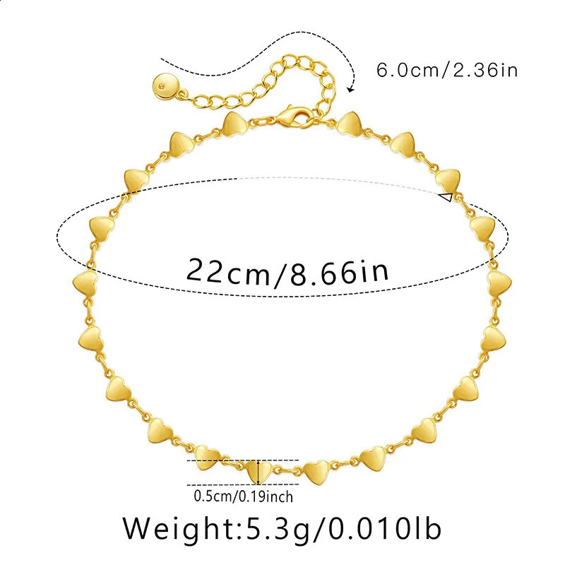 Fashion Heart OL Jewelry Gifts 18K Gold Plated Peach Link Chain Anklets for Women Summer Waterproof Metal Accessories 250114