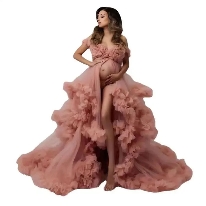 Pink Tulle Maternity Ball Gown For Po Shoot Sexy Baby Shower Pregnant Woman Dresses Long Female Pregnancy Pography Clothes 250114