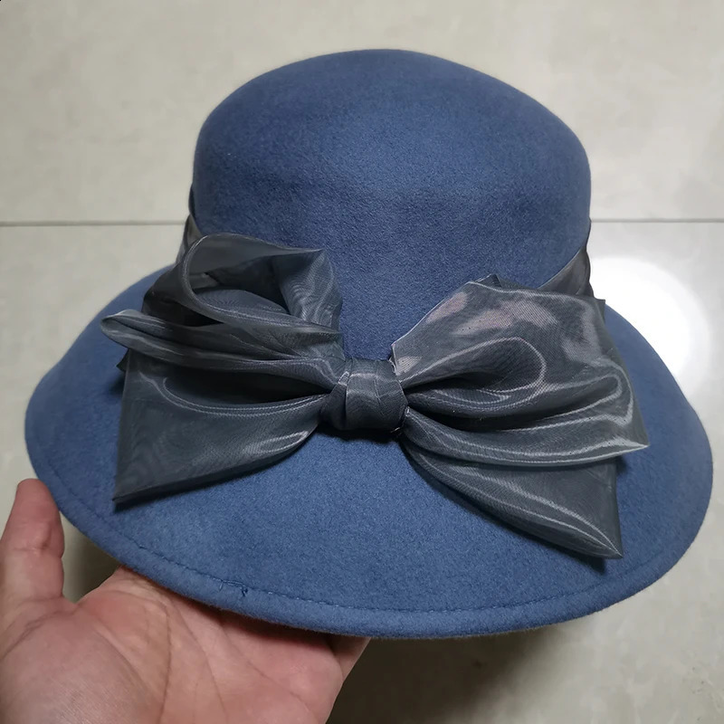 Women Cloche Wool Hat Winter Round for Fedora Bucket Vintage Bow Accent 250118