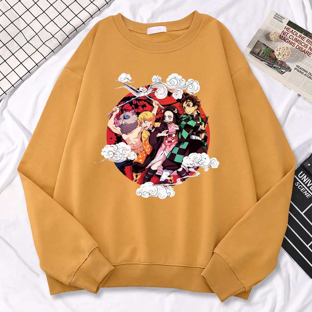 Simple Strt Womens Pullovers Demon Slayer Family Print Hoodies Loose Fce Warm Sweatshirts Soft All-Math Female Clothing W250117