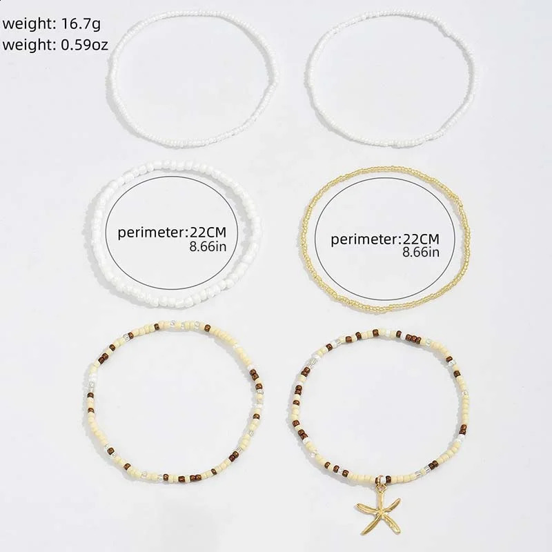 Bohemia Multilayer Rice Bead Anklet Set for Women Fashion Starfish Pendant Anklets Summer Sandy Beach Ankle Chain On Leg Jewelry 250114