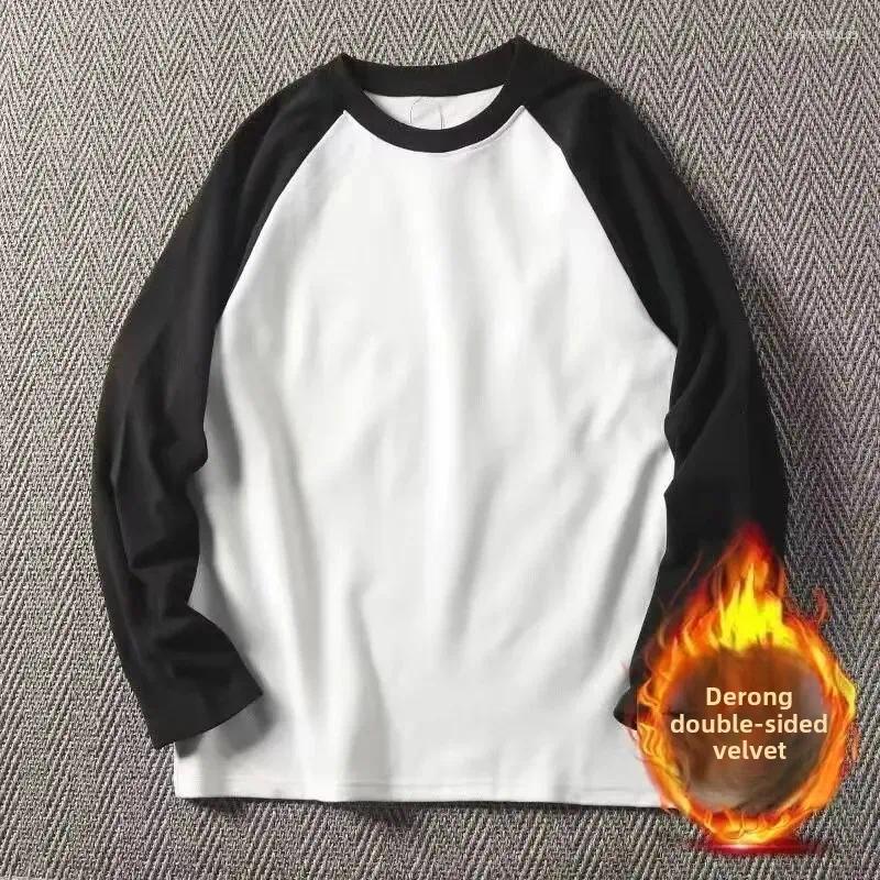 Men's T Shirts Autumn/Winter Fashionable Double-sided Fleece Long Sleeve Base Layer Tops Round Neck Warm Pullover