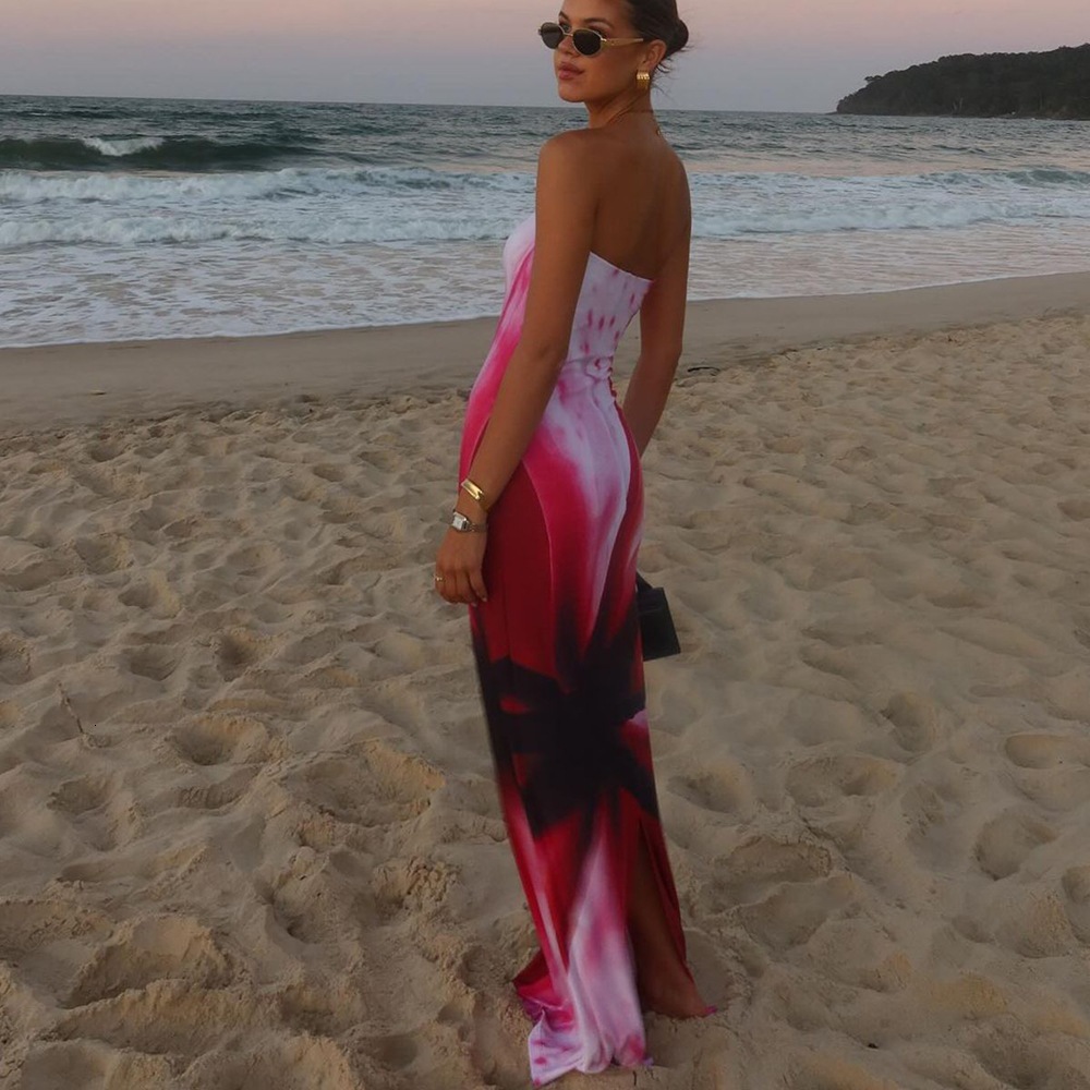 Women's Clothing 2025 Summer New Print Sexy Strapless Waist Bag Hip Dress Long Beach Skirt
