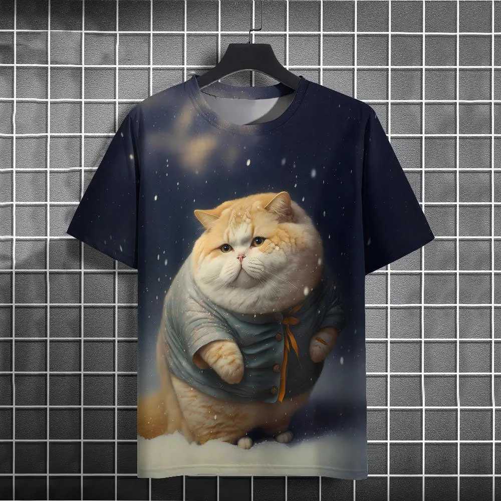 Funny Cartoon Cat T-Shirts Animal Graphic 3D Print Men Women Short Sleeve T Shirt Oversized Tees Harajuku Y2k Tops Kids Clothing W250117