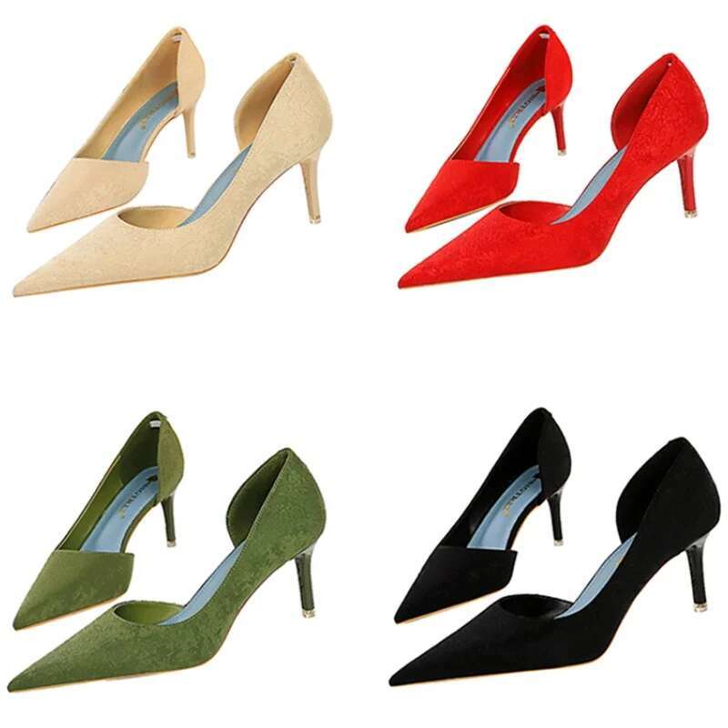 Women Side Hollow Designer Mid Low Basic Green Pumps Lady 7cm 10.5cm High Heels Wedding Bridal Prom Stiletto Slip on Shoes