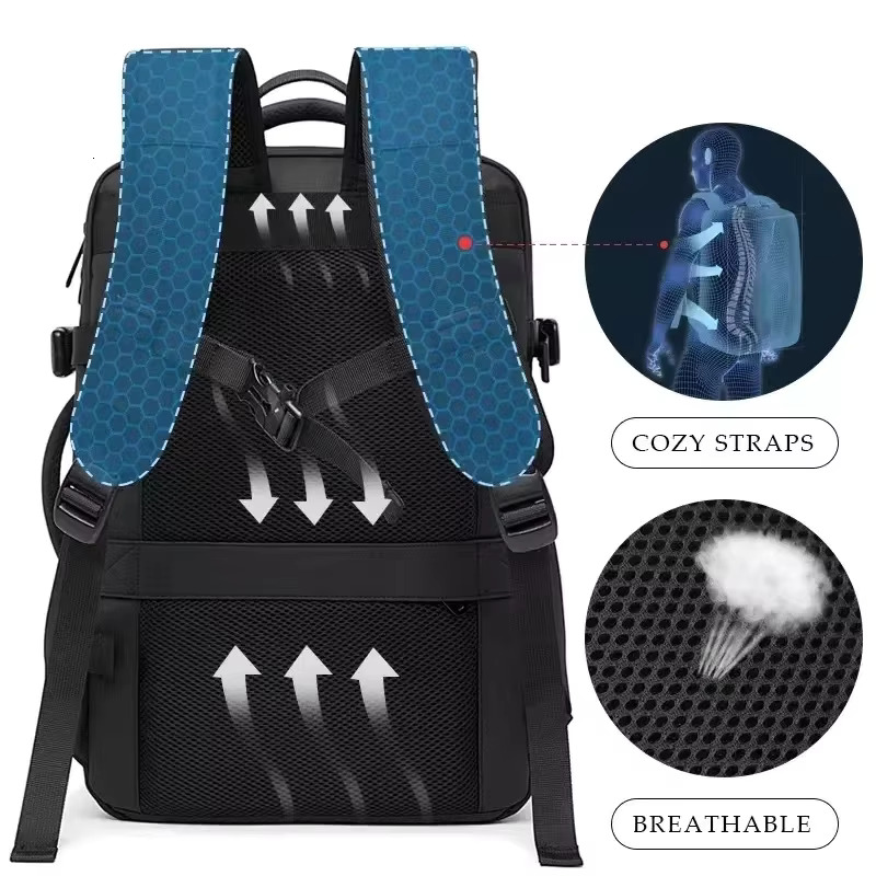 BANGE Travel Men Business School Expandable USB Bag Large Capacity 17.3 Laptop Waterproof Fashion Backpack