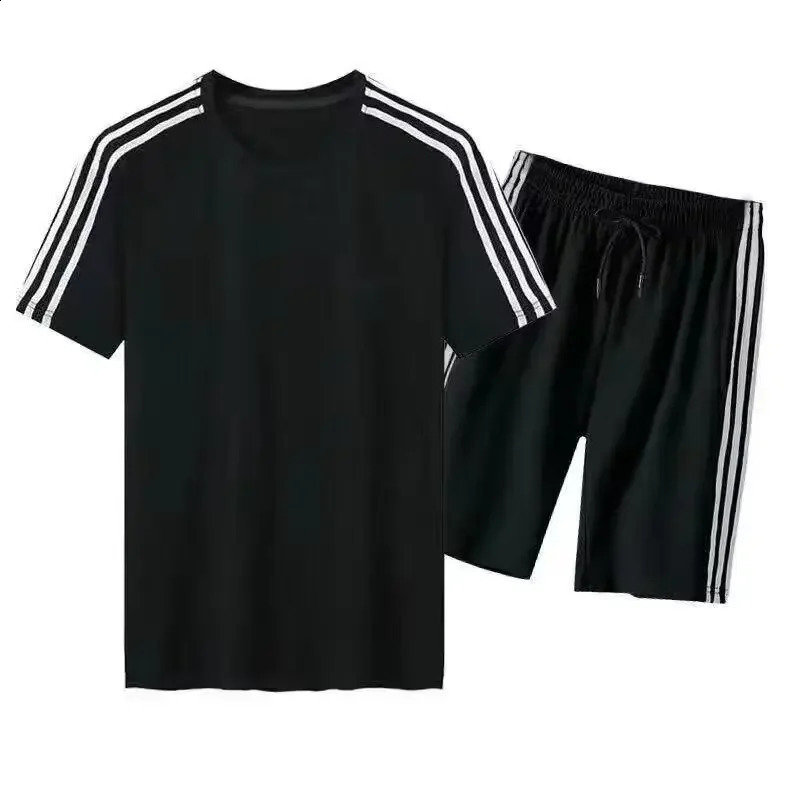 Summer Fashionable Loosefit Round Neck Tshirt Fivepiece Pants 2piece Set Mens Casual Sports Suit 250109