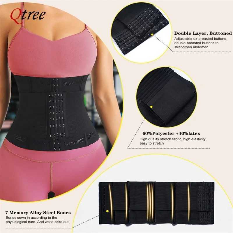 Qtree Waist Trainer for Women Hourglass Underbust Body Shaper with 7 Steel Bones Corset Hook and Eye Slimming Belly Trimmer Belt W250120