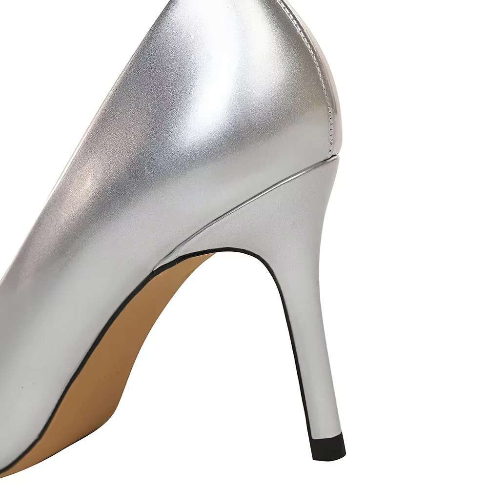 Women 8.5cm High Scarpins Pumps Lady Blue Yellow Sier Glossy Leather Fetish Wedding Bridal Mid Low Heels Office Shoes