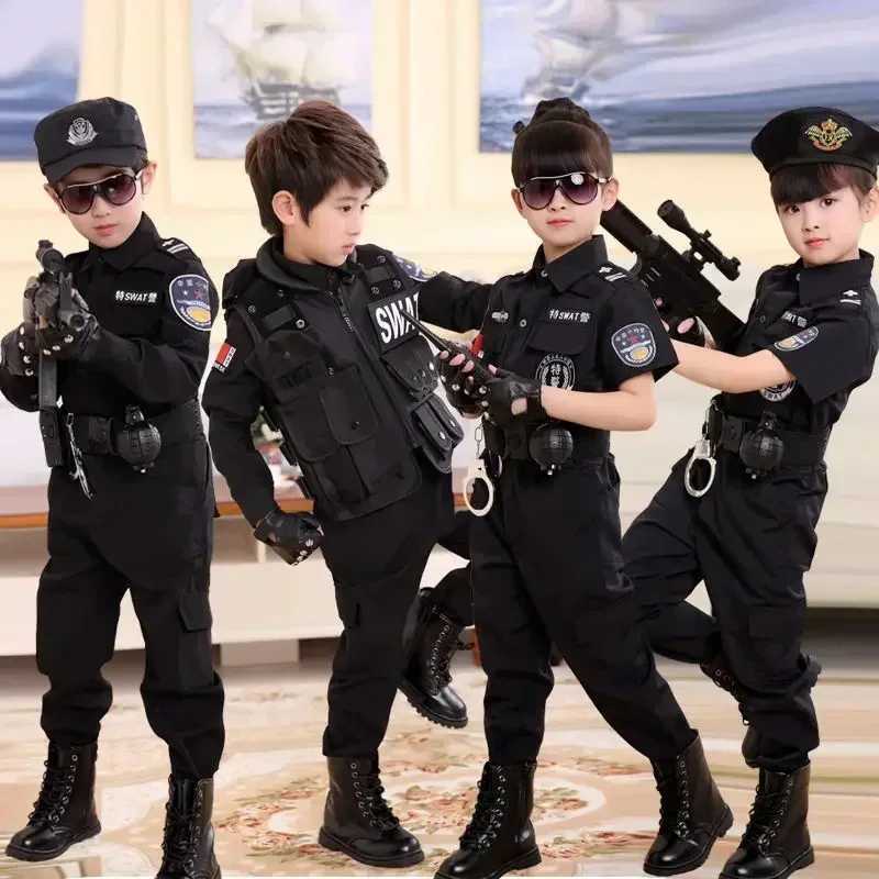 Childrens Traffic Police Cosplay Costumes Policeman Uniform Folded Skirt For Girls W250117