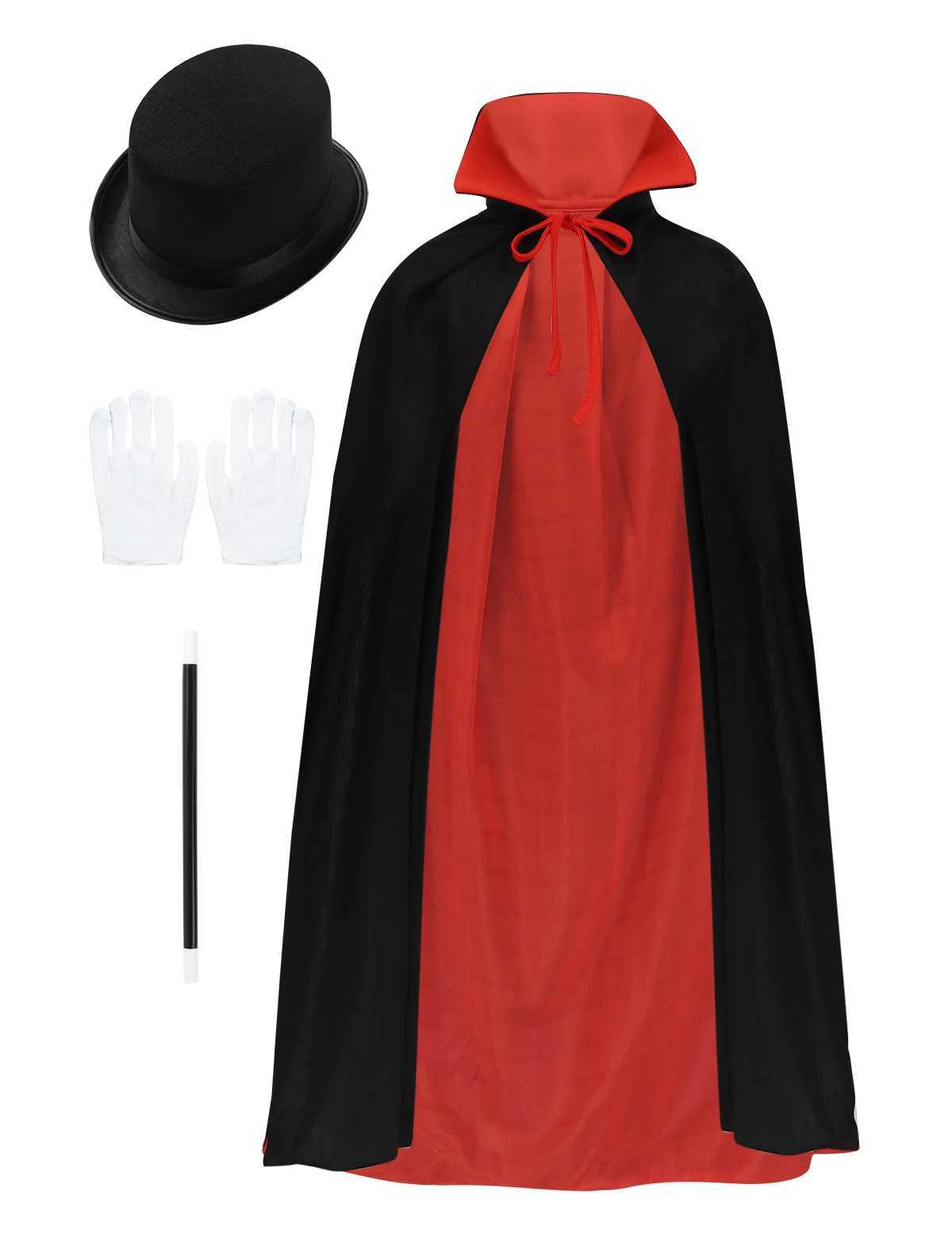 Kids Magician Cosplay Costume Role Play Props Outfit Waistcoat Cape Hat Magic Wand Gloves Set for Cosplay Choir Jazz Dancewear W250117