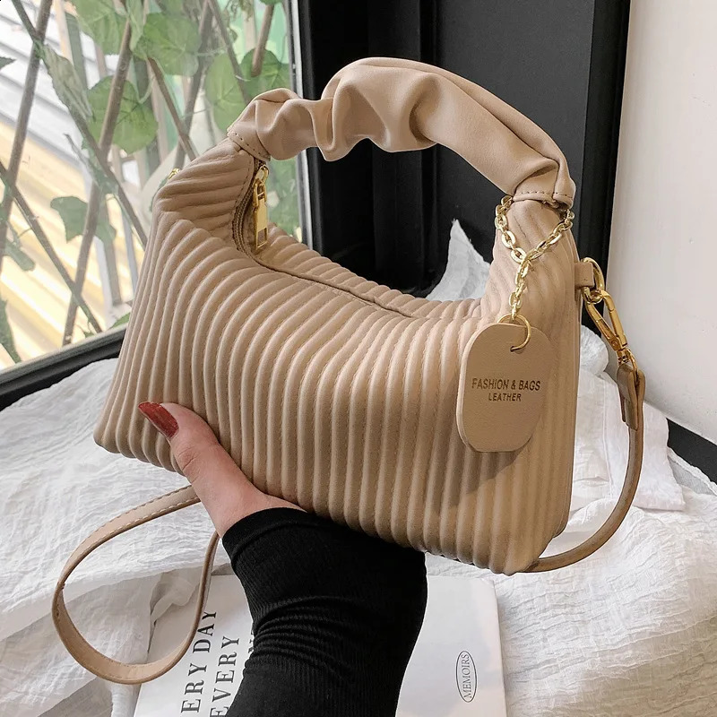 Khaki Elegant Womens Underarm Bag Chic Pleated Ladies Handbags 4 Colour Simple Daily Shopping Small Square Packs 250217