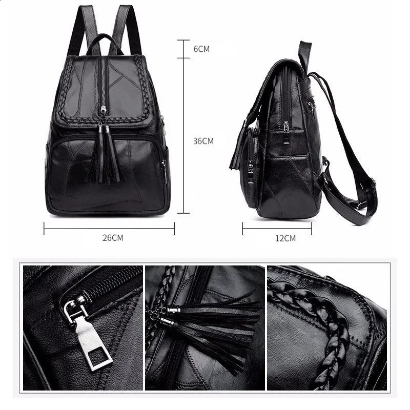 Large Capacity Backpack Casual Womens Backpack PU Tassel Fashion Versatile Trendy Bag Student Bag Travel Backpack 250122
