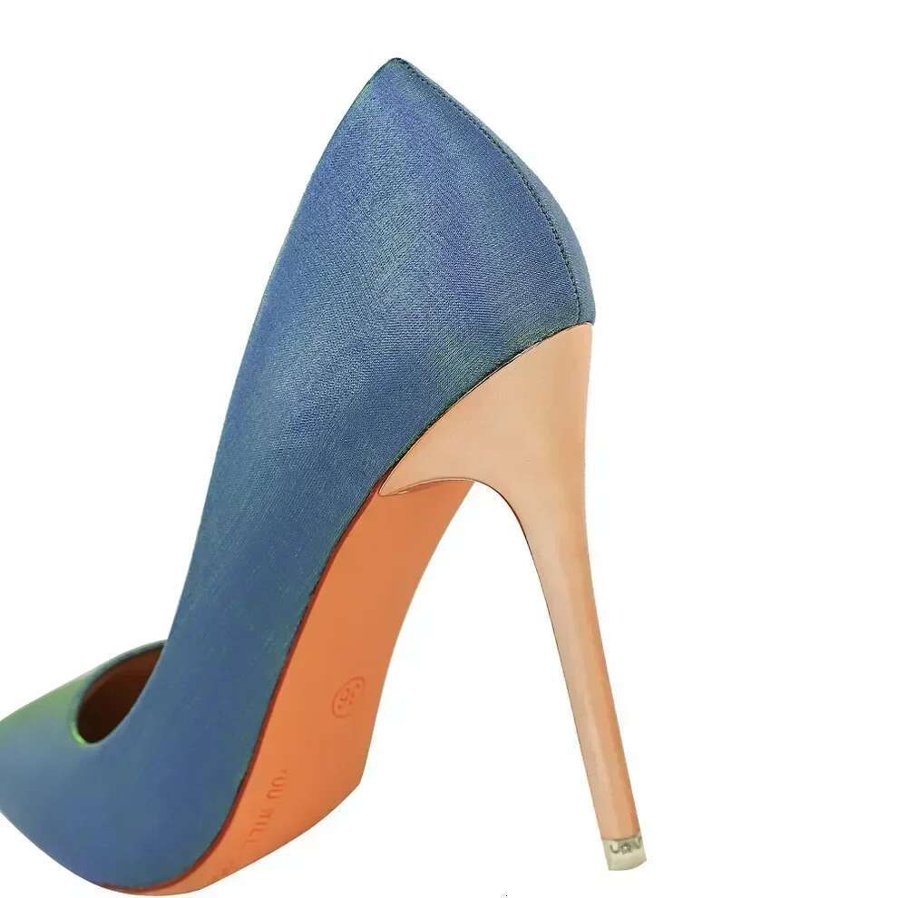 Women Fetish 10.5cm High Blue Bury Formal Dress Pumps Lady Sparkly Satin Wedding Brides Fairy Stilettos Heels Shoes