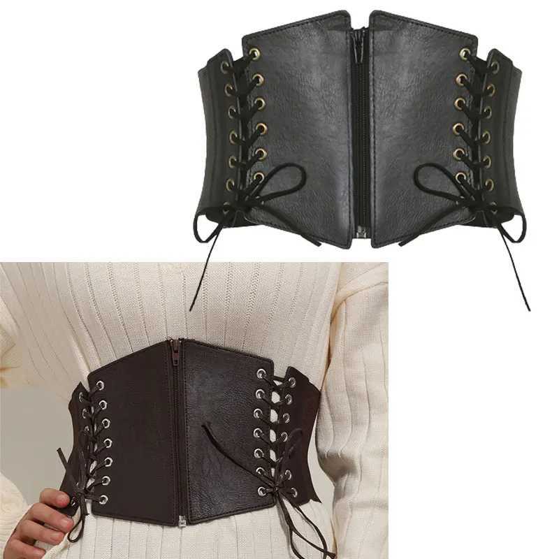 Fashion Punk Corset Wide Belts Women Slimming Body Elastic Bustier Waistband PU Leather Hip Hop Gothic Dress Girdle Body Shaper W250120
