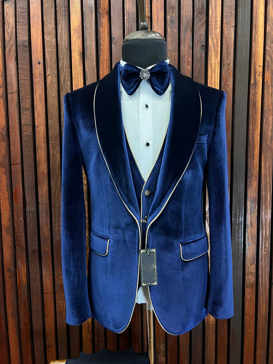 Noble Wedding Tuxedos Velvet One Button Men Suit Shawl Lapel 3 Piece Set Jacket Vest Pants Groom Blazers Customized