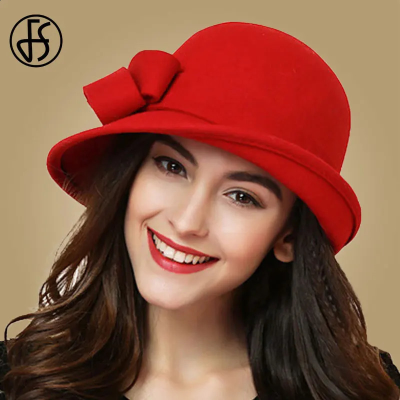 Wool Felt Wedding Bridal Cloche Fedoras Hat For Women Ladies Bowler Church Derby Hats With Bowknot Cocktail Tea Party Dress 250118