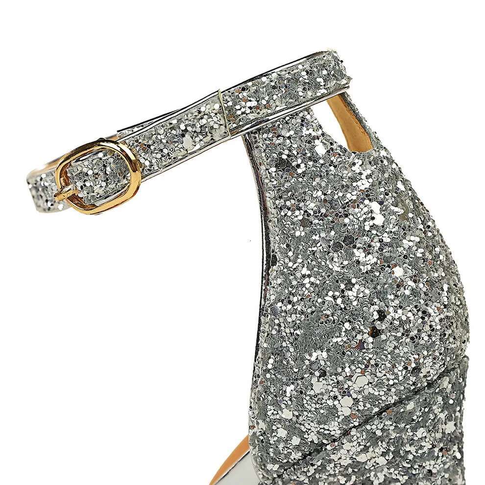 Women Summer Platform Sandals 10cm High Heels Sier Bg Sequins Ankle Strap Sandles Lady Wedding Bridal Sparkly Fetish Shoes