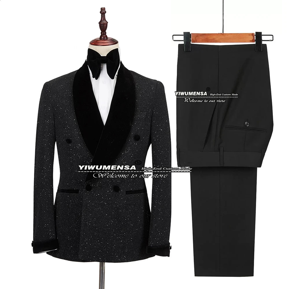 Glitter Red Sequins Mens Suits Groom Wedding Tuxedo Double Breasted Blazer Formal Business Prom Dress 2 Pieces Traje De Hombre 250120