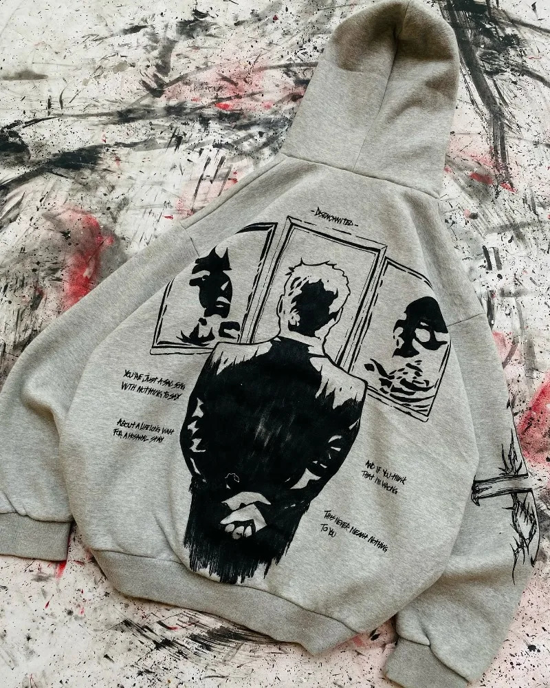 2025 cross rivets n hoodie Harajuku fashion high street women Y2k anime print trend retro oversized sweatshirt 250113