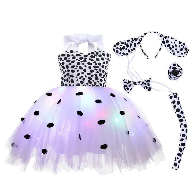 Dalmatian Dog Tutu Dress LED Light Baby Girl Spotted Animal Halloween Costume Preschool Puppy Dress Childrens Clothing 10T W250117