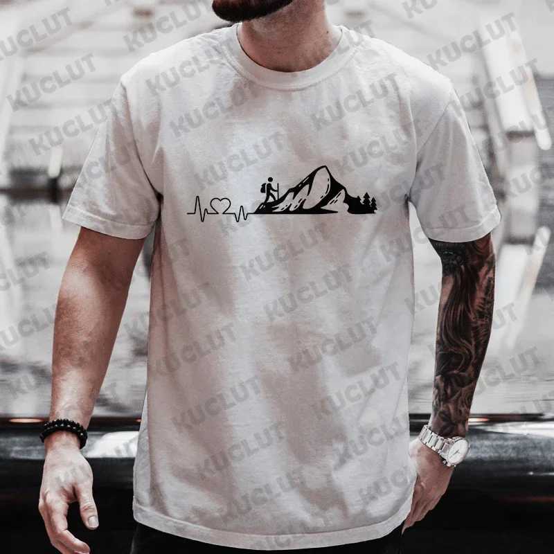 Mens Clothing T-shirt for Men Mountain Ecg Graphic Y2k Tops Outdoor Tees Hiking Camping Fashion Casual T Shirt for Male Tshirt W250117