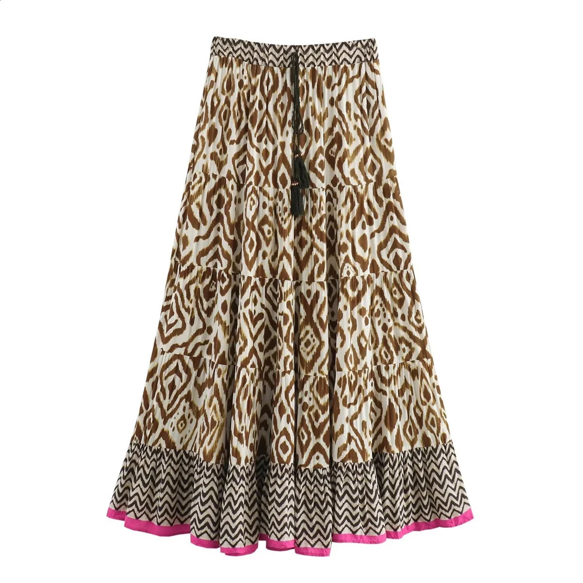 Vintage Patchwork Print Skirt Sets Women Fashion Long Sleeve Lapel Tops A-line Maxi Long Skirt Casual Autumn Outfits Boho Street 250118