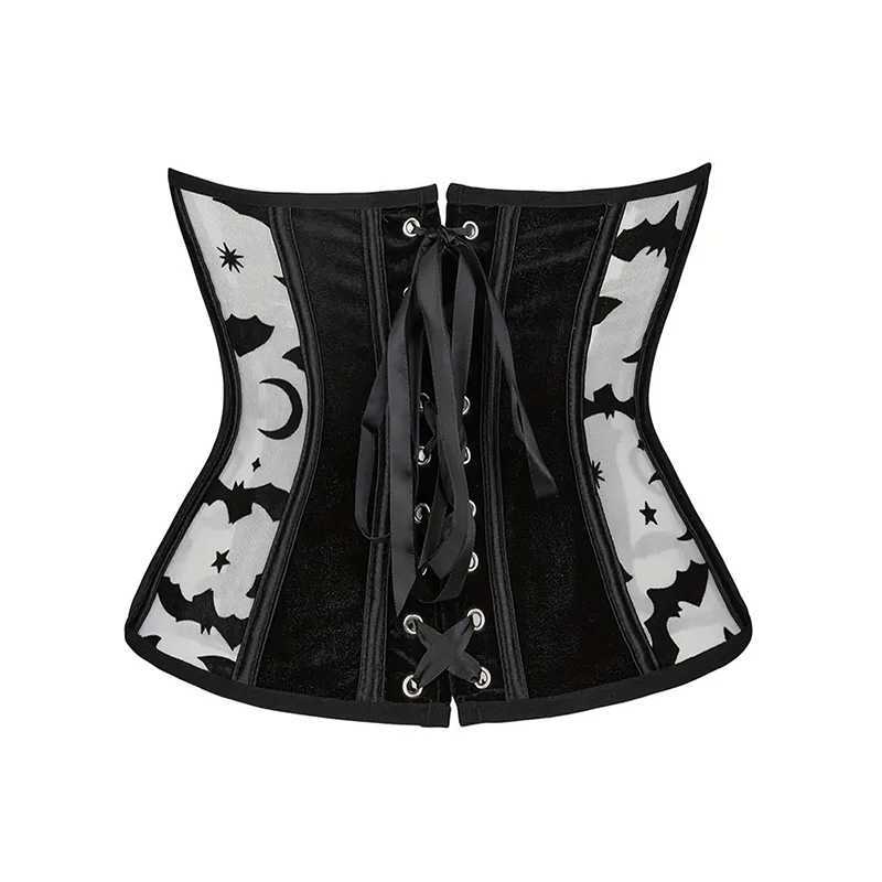 2024 Fishbone Corset Bat Print Waist Seal Shaped Body Outwear Waist Clip Belt Black Underbust Corset Women Lingerie Waist belt W250120