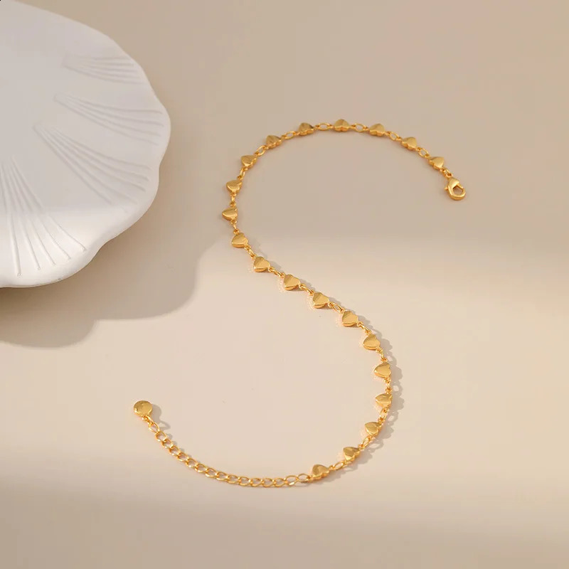 Fashion Heart OL Jewelry Gifts 18K Gold Plated Peach Link Chain Anklets for Women Summer Waterproof Metal Accessories 250114